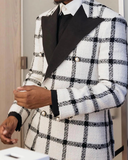 Fashion Wedding Men Suit Dark Checkered Tailor-Made Tuxedo 2-Pieces