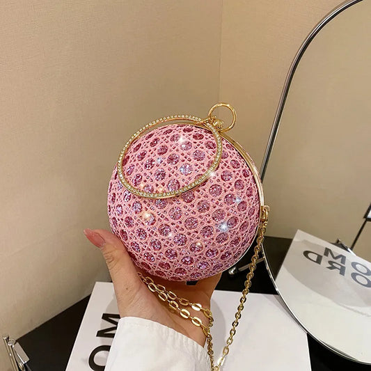 Sparkly Round Evening Purses for Women Shiny Diamonds Handbag Unusual