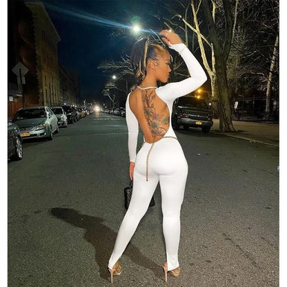 Solid Bodycon Backless Jumpsuit Sexy  Rompers Womens Jumpsuit