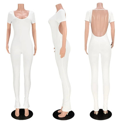 Solid Bodycon Backless Jumpsuit Sexy  Rompers Womens Jumpsuit