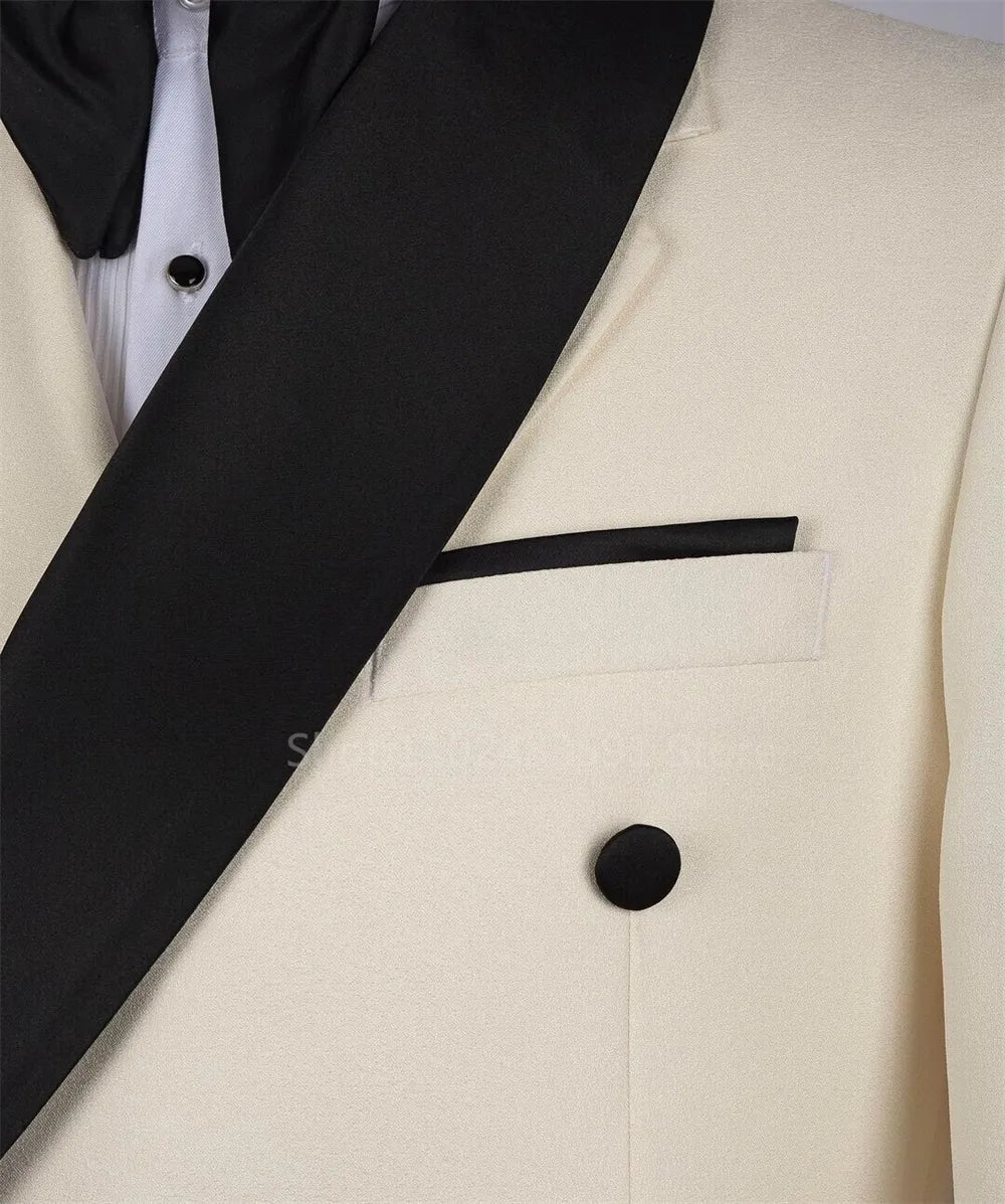 Fashion Suits for Men Slim Fit Double Breasted Blazer Pants 2 Pieces
