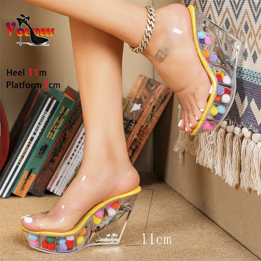 Designer New Fashion Party Women Sandals Sexy Transparent 11CM Wedges