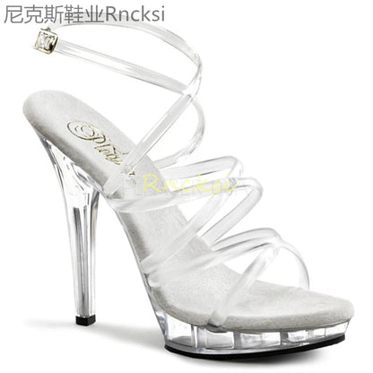 13cm High-heeled sandals women's new summer transparent fashion shoes