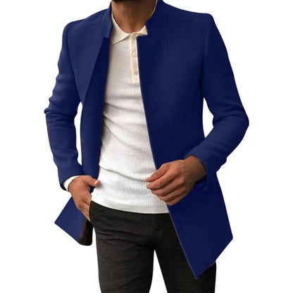 Trendy Men Suit Coat Formal Men Woolen Coat Long Sleeves Keep Warm