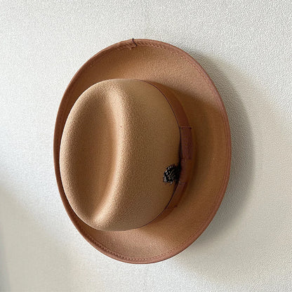 New British Style Wool Felt Fedora Hats for Men Roll Up Brim Homburg