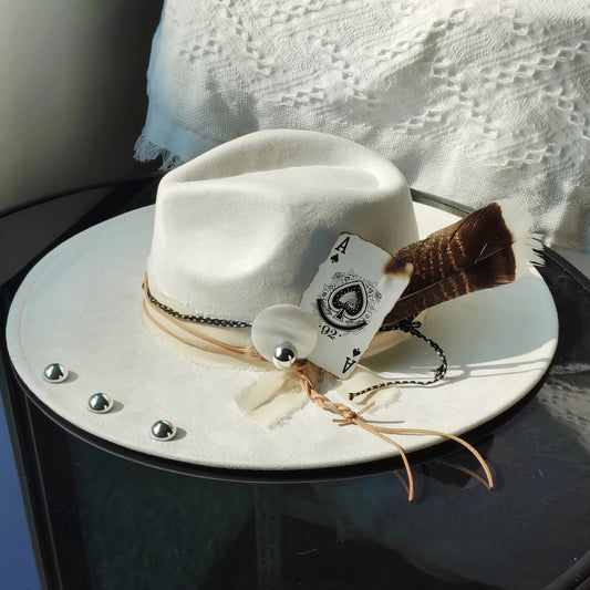 Retro Suede Fedora Hat with Feather Accessories