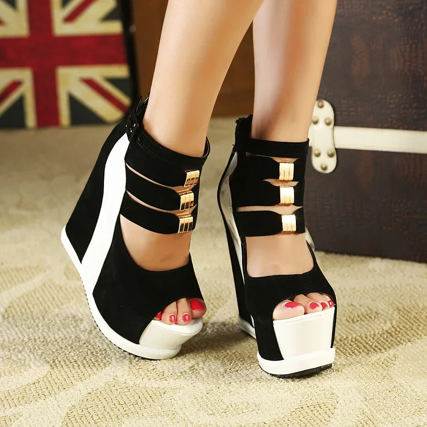 New Genuine Women Platform Sandals Wedges High heel 14cm Peep Toe