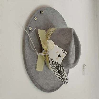 Retro Suede Fedora Hat with Feather Accessories