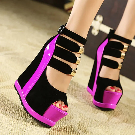 New Genuine Women Platform Sandals Wedges High heel 14cm Peep Toe