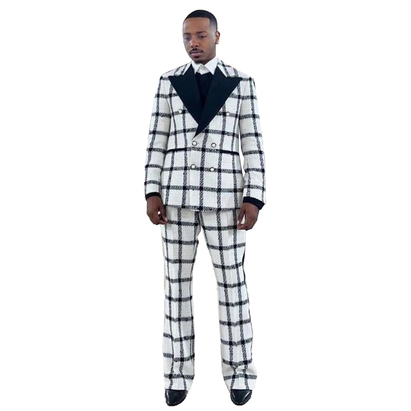 Fashion Wedding Men Suit Dark Checkered Tailor-Made Tuxedo 2-Pieces