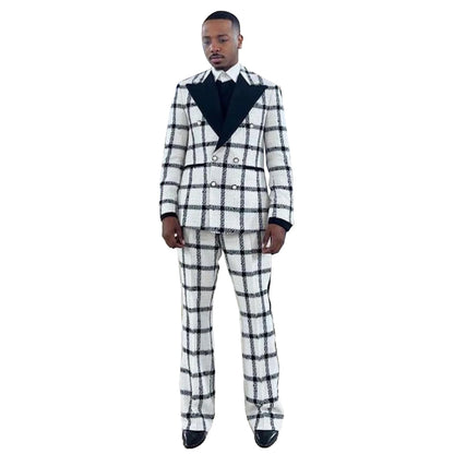 Fashion Wedding Men Suit Dark Checkered Tailor-Made Tuxedo 2-Pieces