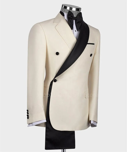 Fashion Suits for Men Slim Fit Double Breasted Blazer Pants 2 Pieces