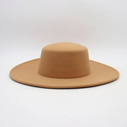 10cm Big Wide Brim French Fedora Hat Solid Classic Wool Jazz Flat Brim