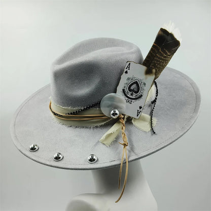 Retro Suede Fedora Hat with Feather Accessories