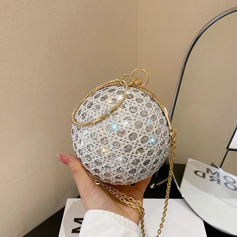 Sparkly Round Evening Purses for Women Shiny Diamonds Handbag Unusual