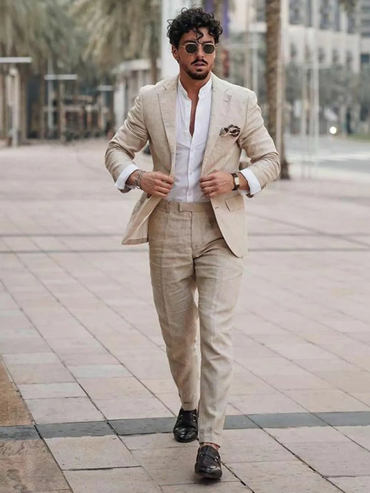 Business Linen Men Suits Tailor Made 2Pcs Jacket With