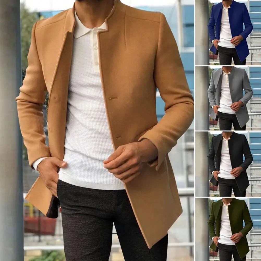Trendy Men Suit Coat Formal Men Woolen Coat Long Sleeves Keep Warm