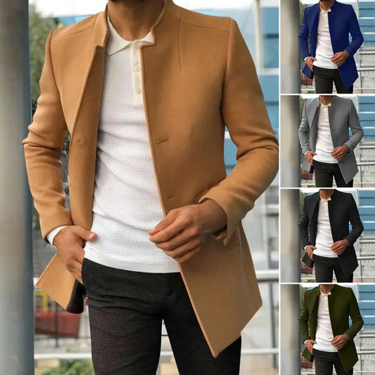 Trendy Men Suit Coat Formal Men Woolen Coat Long Sleeves Keep Warm