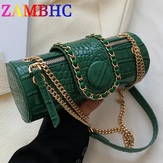 Small Chain Barrel Shaped PU Leather Bags for Women 2023 Fashion New