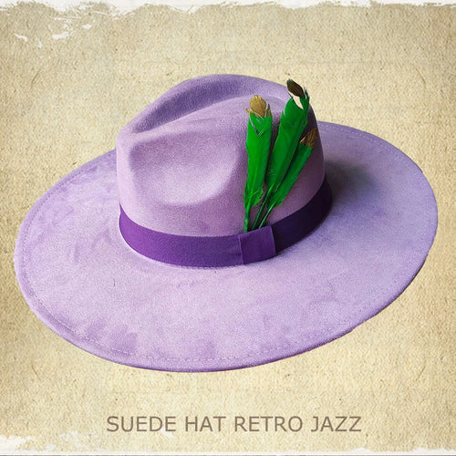 Retro Suede Fedora Hat with Feather Accessories