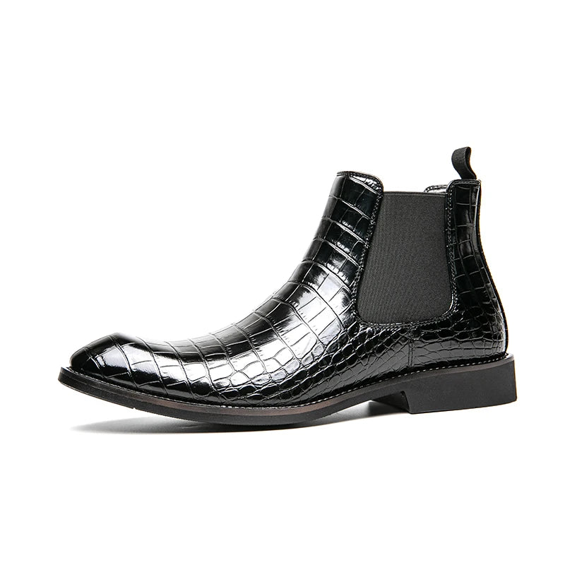 Men Classic Chelsea Boots PU Crocodile Pattern Square Toe Wear Fashion