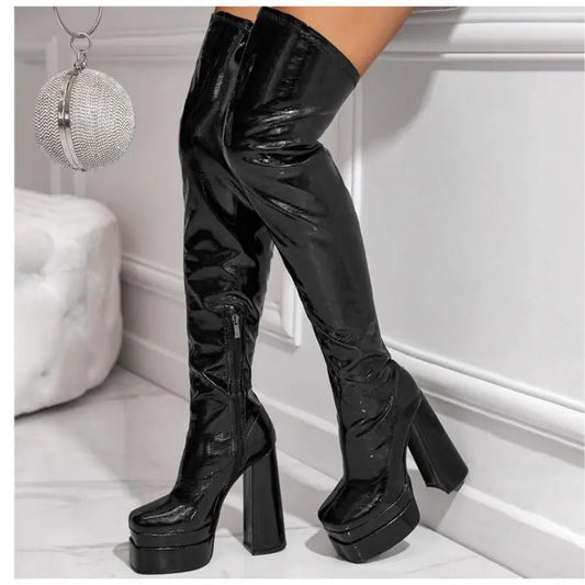 Pre Sale of New European and American Fashion Thick Heeled Knee Boots