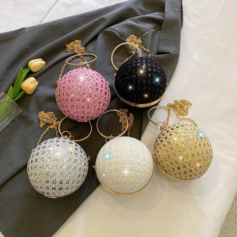 Sparkly Round Evening Purses for Women Shiny Diamonds Handbag Unusual