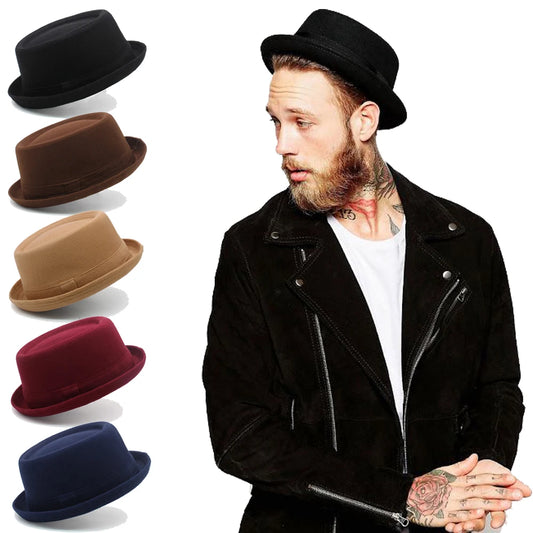 Men Women Woolen Wool Blend Pork Pie Hats Fedora Trilby Sunhat Street
