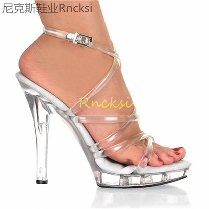 13cm High-heeled sandals women's new summer transparent fashion shoes