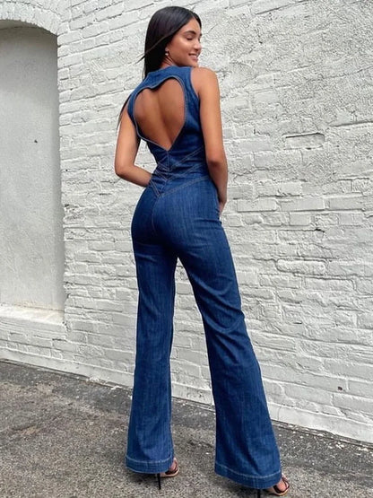 TARUXY Backless Heart Cutout Bodycon Jumpsuit For Women Casual