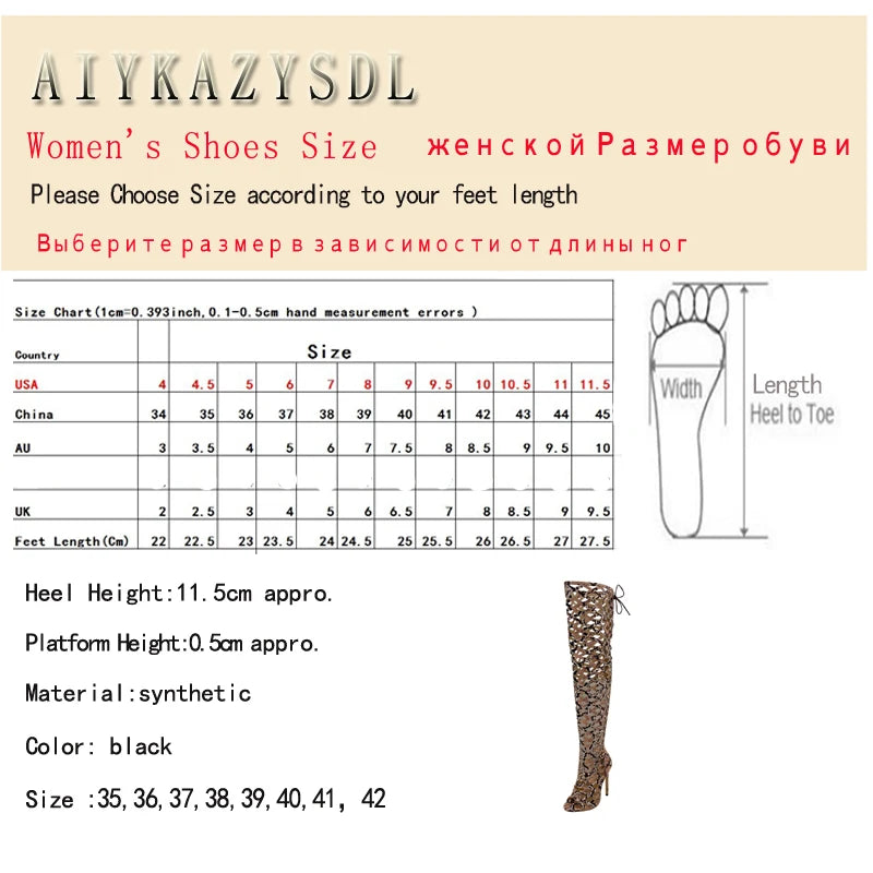 AIYKAZYSDL 2024 Autumn Thigh High Boots Summer Cut Out Hollow