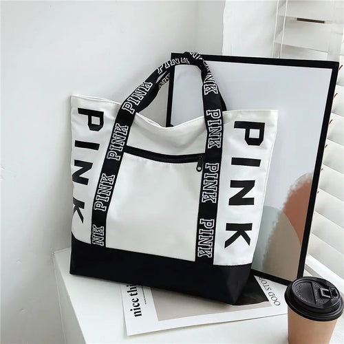 Colorblock Pink Letter Graphic Tote Handbags Woman Shoulder Bags