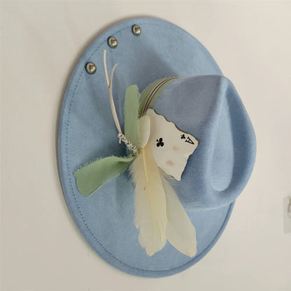 Retro Suede Fedora Hat with Feather Accessories