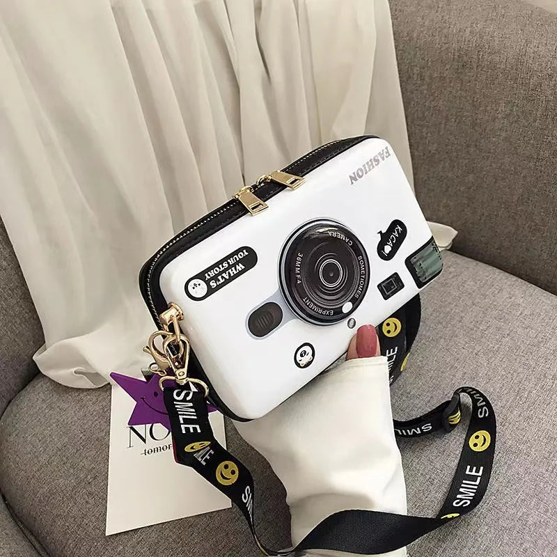 Trendy Camera Design Cartoon Print PU Female Shoulder Bag Crossbody