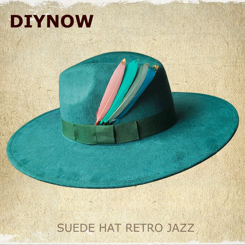 Retro Suede Fedora Hat with Feather Accessories
