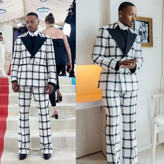 Fashion Wedding Men Suit Dark Checkered Tailor-Made Tuxedo 2-Pieces