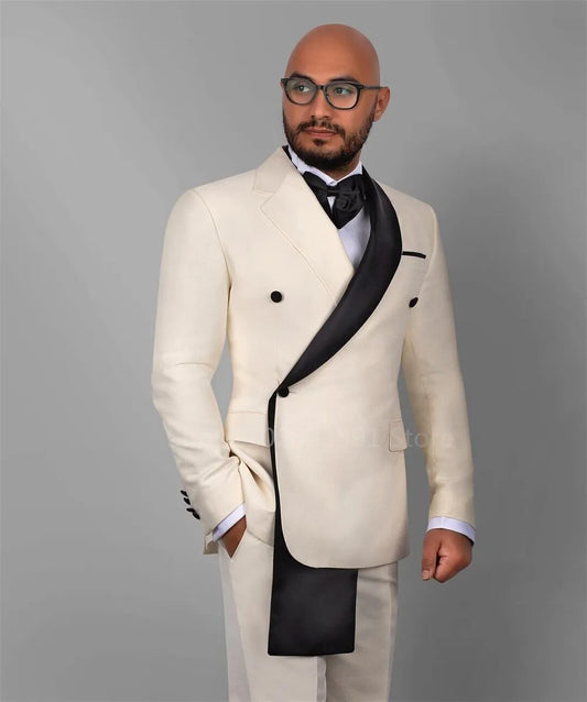 Fashion Suits for Men Slim Fit Double Breasted Blazer Pants 2 Pieces