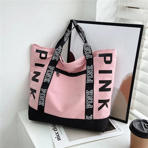 Colorblock Pink Letter Graphic Tote Handbags Woman Shoulder Bags