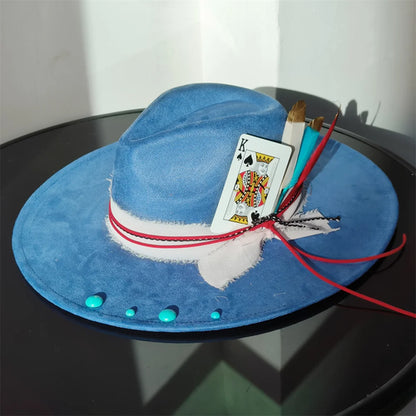 Retro Suede Fedora Hat with Feather Accessories