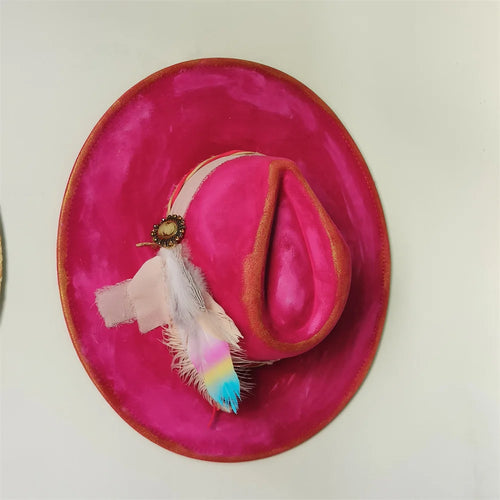 Retro Suede Fedora Hat with Feather Accessories