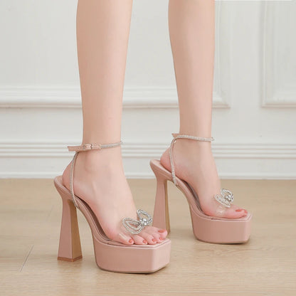 Sexy chunky sandals super high "T" heels pink platform