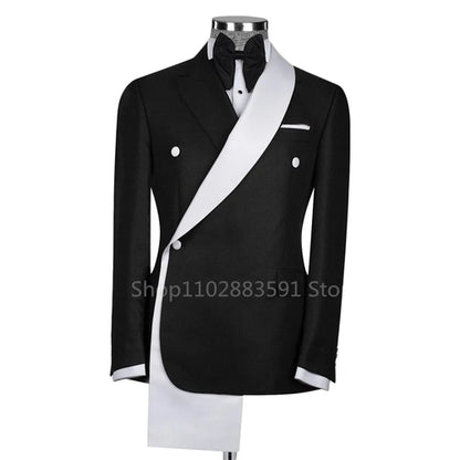 Fashion Suits for Men Slim Fit Double Breasted Blazer Pants 2 Pieces
