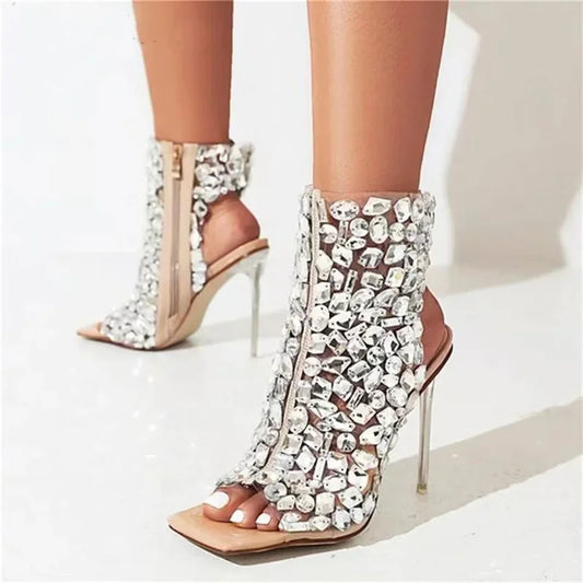 Brand Design New Crystal/rivet Zipper Sandals Stage Banquet