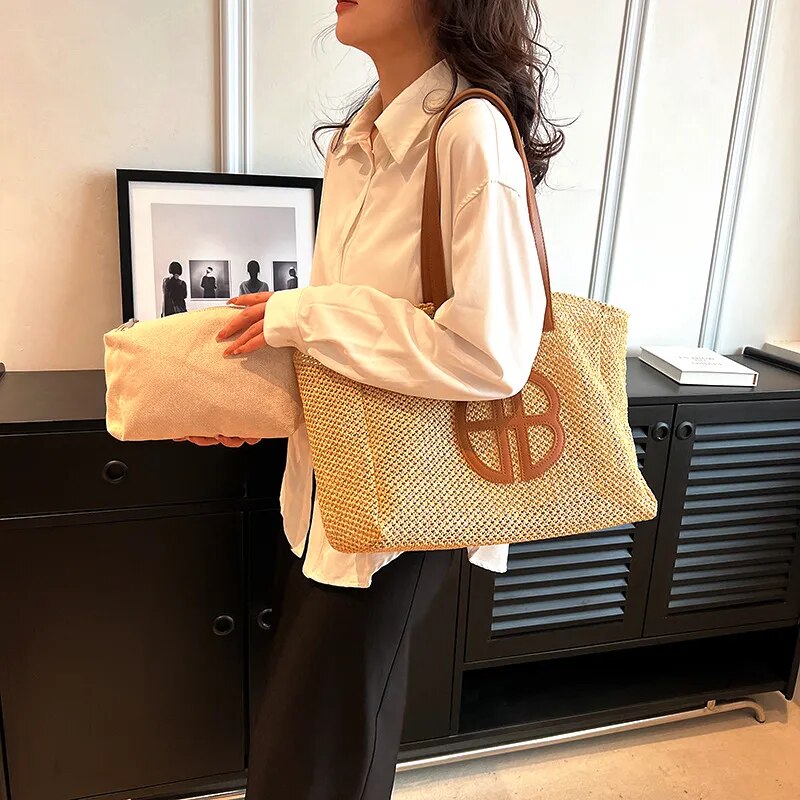 Straw Large-capacity Tote Handbag Brand Trendy Shoulder Handbag 2023