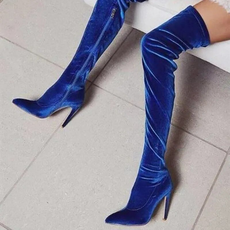 Woman Suede High Heel Boots Solid Color Over The Knee High Boots