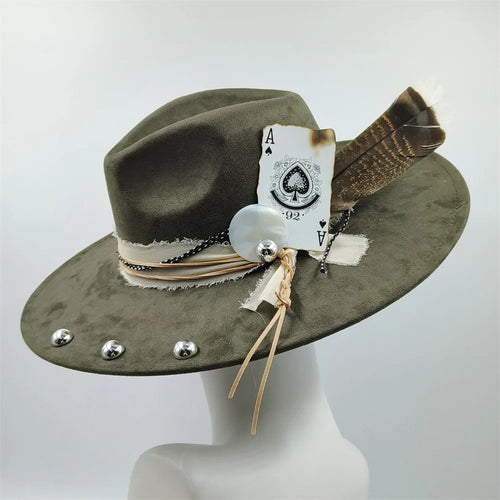 Retro Suede Fedora Hat with Feather Accessories