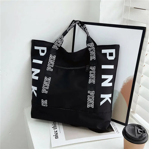 Colorblock Pink Letter Graphic Tote Handbags Woman Shoulder Bags