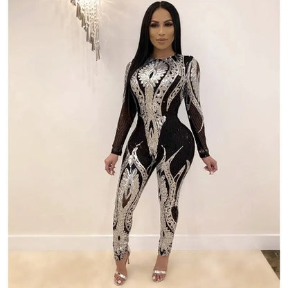 Sexy Gold Sequin Jumpsuit Women Bodycon Overalls Glitter Bandage