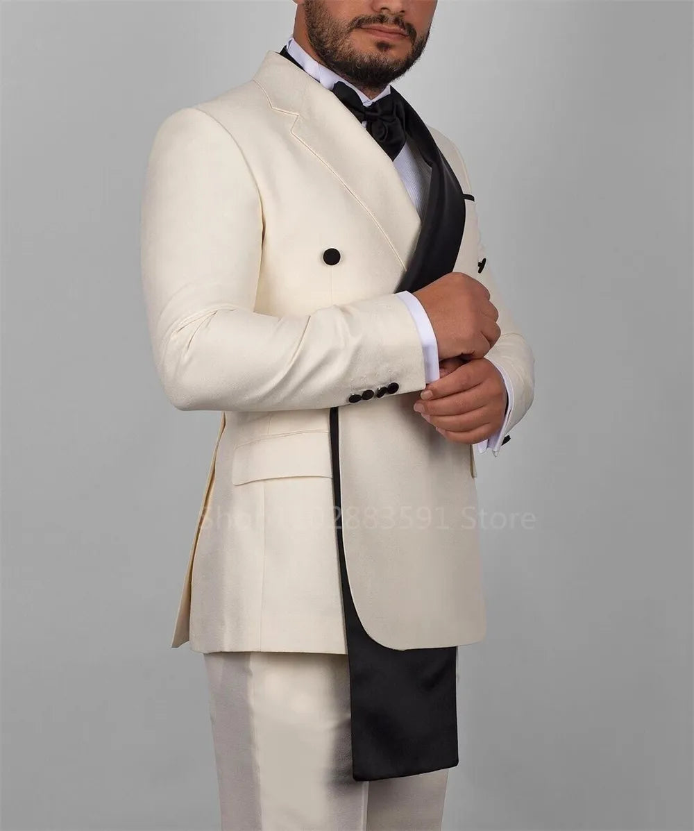 Fashion Suits for Men Slim Fit Double Breasted Blazer Pants 2 Pieces