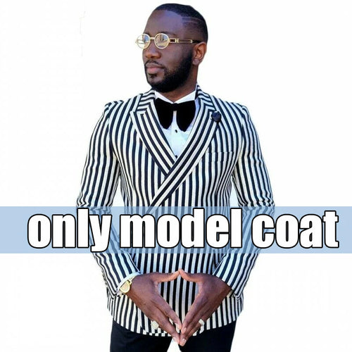 Black/White Striped Suit Jackets Men RegularCoat Double Breasted